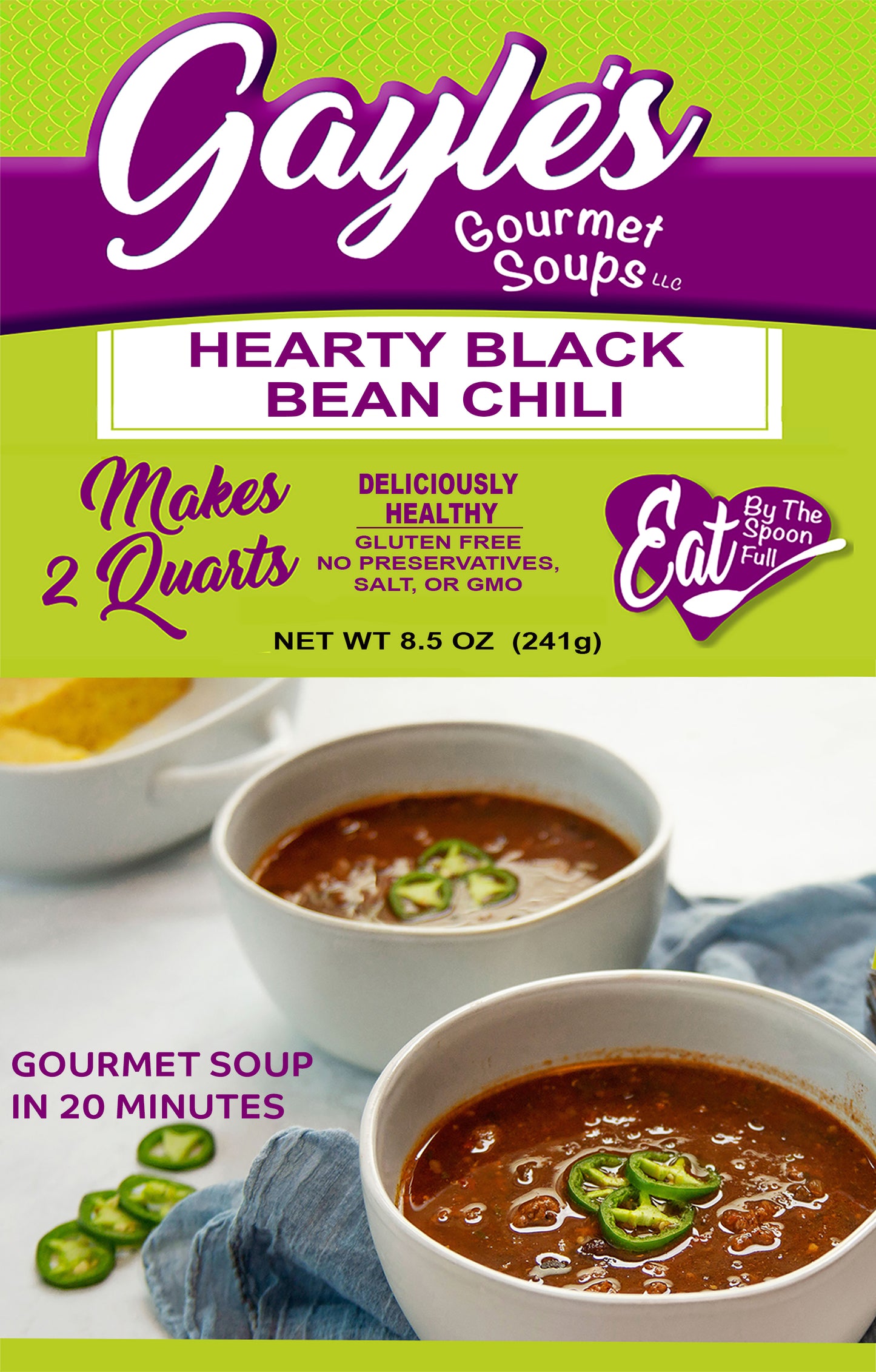 Hearty Black Bean Chili  -  Gayle's Gourmet Soups